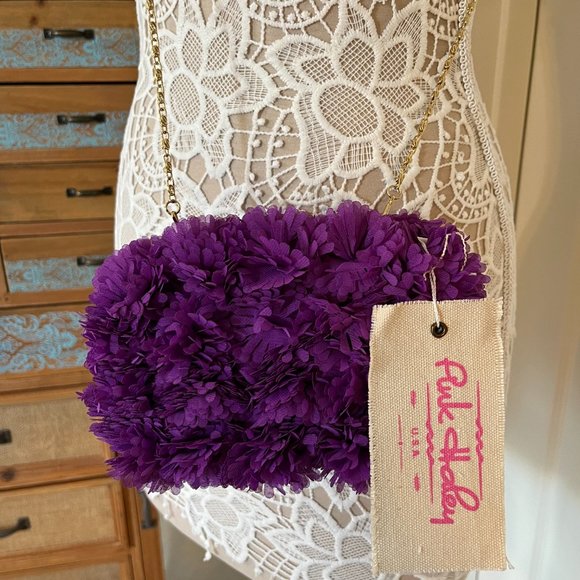 Floral Petal Hard Shell Clutch / Crossbody- Purple - NWT - Picture 5 of 6